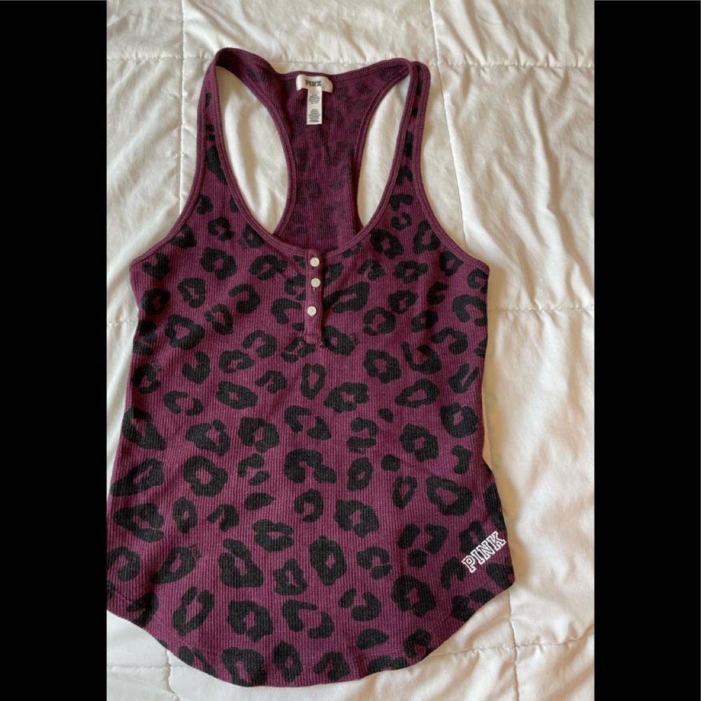 PINK Leopard print ribbed racer back